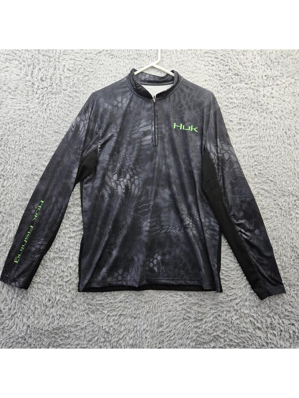 HUK Fishing 1/4 Zip Lightweight Pullover Dark Camouflage Medium Performance